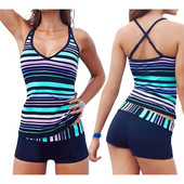 Naiste Triibuline Tankini komplekt V-kaelusega paakitop Camis Vest mustad lühikesed püksid Lady Summer Beach vabaaja ujumisriided ujumistrikoo ujumistrikoo 2022