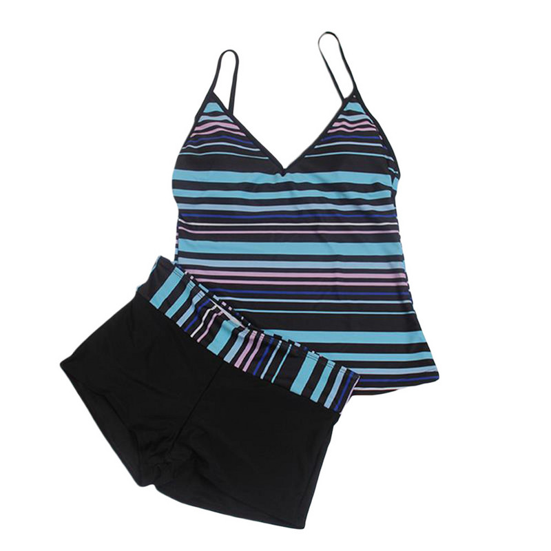Set tankini cu dungi pentru femei, cu decolteu în V, camisă, pantaloni scurți negri, pentru femei, de vară, pentru plajă, costum de baie ocazional, costum de baie, costum de baie 2022