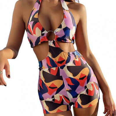 Sieviešu bikini seksīgs gredzens ar augstu vidukli ar apdruku, apkakles, viengabalaina, izgriezta Lady Monokini купальник 2022 новинка maillot de bain femme