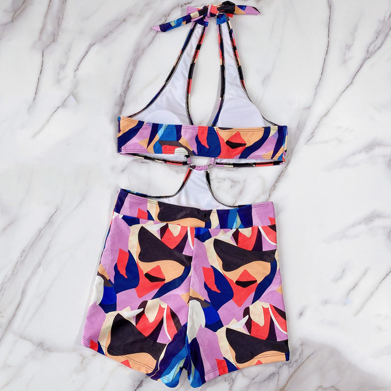 Sieviešu bikini seksīgs gredzens ar augstu vidukli ar apdruku, apkakles, viengabalaina, izgriezta Lady Monokini купальник 2022 новинка maillot de bain femme