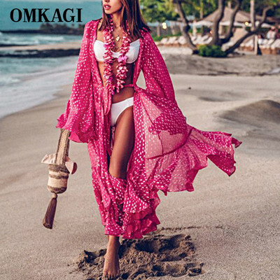 OMKAGI Sexy Cover Up Beach Solid Bikini Swimsuit Women Swimming Дамски бански костюм Женски бански костюми Floral Broad Hem Dress