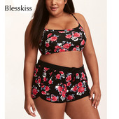Blessiss Ψηλόμεσο Μαγιό Μπικίνι 2023 Plus Size Γυναικείο μεγάλο μαγιό με σορτς μαγιό για γυναίκες 5XL