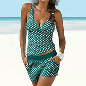 Naiste ujumisriided täpiprinteriga Tankini Cross V-necvk suvine ujumistrikoo Quick Dry Beachwear Nahasõbralik ujumisriiete bikiinide komplekt 2022