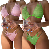 Naiste päitsetega ujumistrikoo kett, kolmnurkne bikiinikomplekt, kõrge lõikega kaheosaline supelkostüüm naistele 2023. aasta suvebikiinid