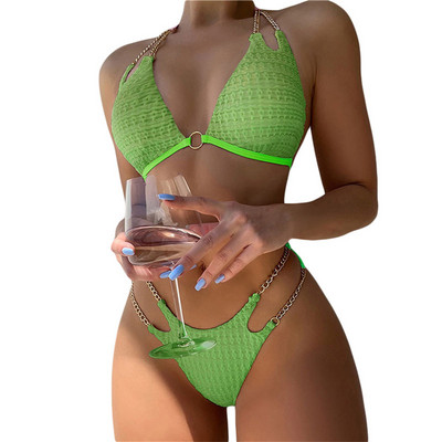 Naiste päitsetega ujumistrikoo kett, kolmnurkne bikiinikomplekt, kõrge lõikega kaheosaline supelkostüüm naistele 2023. aasta suvebikiinid