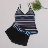 Set bikini femei costum de baie cu decolteu în V Set de bikini cu imprimeu în dungi colorate Costum de baie Costum de baie Set tankini Pantalon scurt pentru băieți Купальник Женский