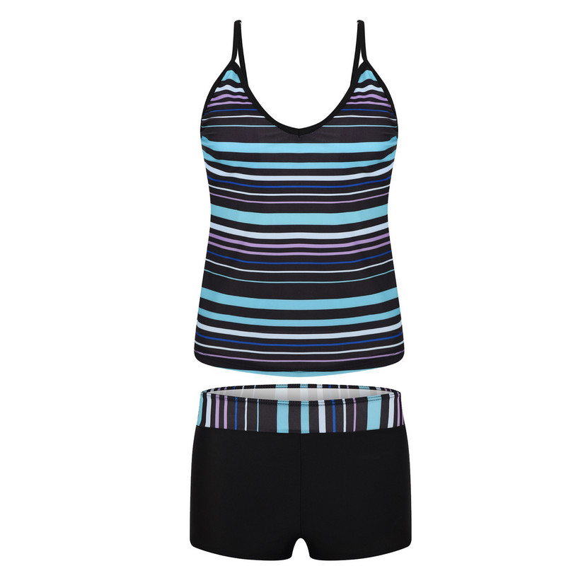 Set bikini femei costum de baie cu decolteu în V Set de bikini cu imprimeu în dungi colorate Costum de baie Costum de baie Set tankini Pantalon scurt pentru băieți Купальник Женский