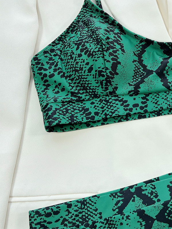 Kaheosalised bikiinid, rohelised ussimustriga naiste seksikas ujumistrikoo suvine ujumisriided rannapüksid Kvaliteetsed spagetirihmad kõrge lõikega