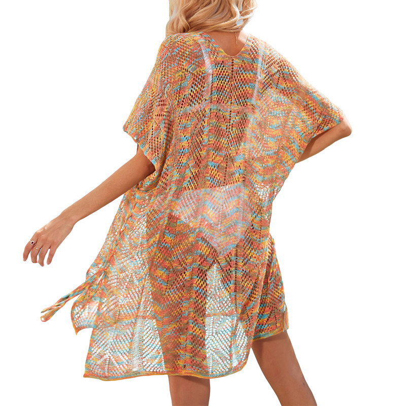 Sieviešu modes apdruka Bikini pārsegi Caurspīdīgi dobi ar īsām piedurknēm pludmales trikotāžas topi peldkostīmi sauļošanās blūze