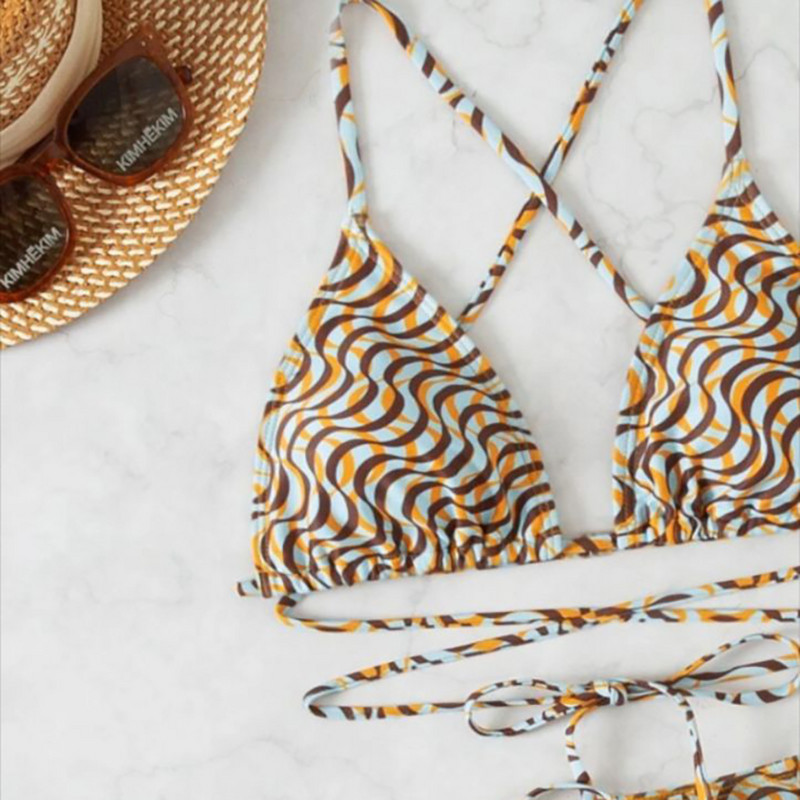 2023-as új Halter 4 részes bikini szettek fürdőruha Szexi geometrikus strandruha szoknyával Női alacsony derekú fürdőruha fürdőruha