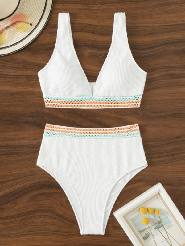 Valge Rib Plunge V kaelusega Push Up naiste ujumistrikoo kõrge vöökohaga bikiinid 2022 Mujer Biquini May seksikad ujumisriided