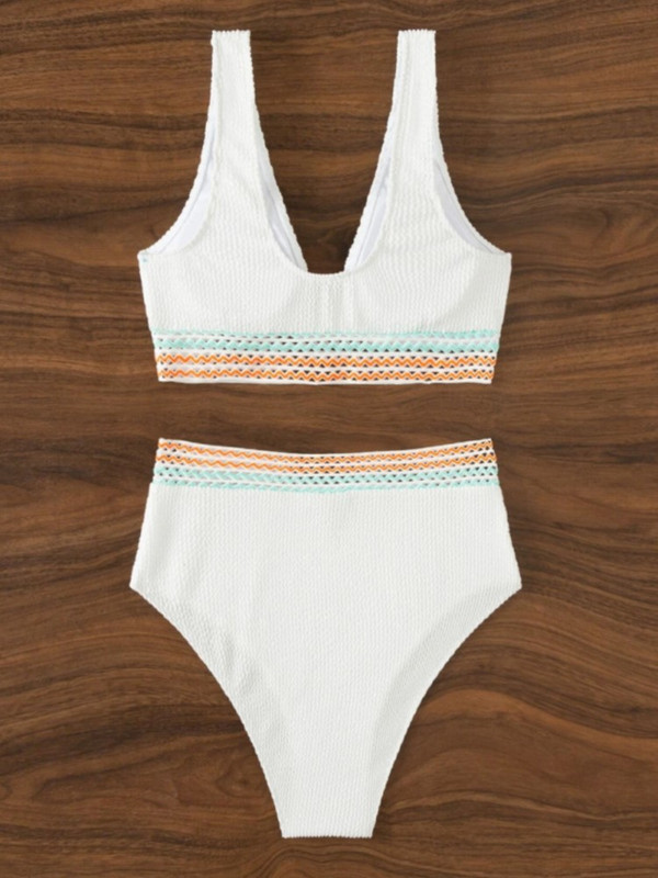 Valge Rib Plunge V kaelusega Push Up naiste ujumistrikoo kõrge vöökohaga bikiinid 2022 Mujer Biquini May seksikad ujumisriided