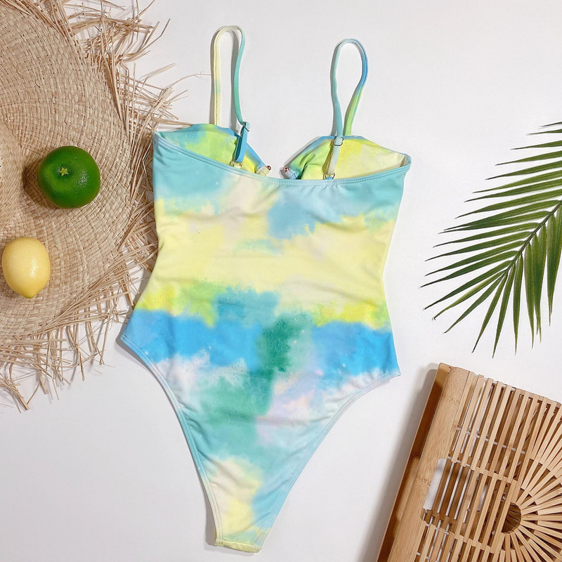 Bikini dintr-o bucată Top cu tub sexy scobit Costum de baie pentru damă Costum de baie Tie-Dye Moda plajă Bikini pentru surfing pe plajă