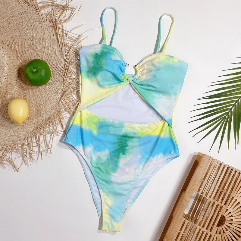 Bikini dintr-o bucată Top cu tub sexy scobit Costum de baie pentru damă Costum de baie Tie-Dye Moda plajă Bikini pentru surfing pe plajă