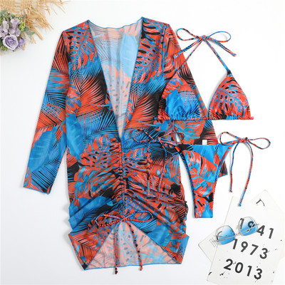 3 τεμάχια στρινγκ μπικίνι 2022 Γυναικεία μαγιό με κορδόνια Γυναικείο εμπριμέ μαγιό με κάλυψη παραλίας Μαγιό Καλοκαίρι