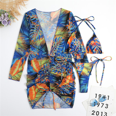 3 τεμάχια στρινγκ μπικίνι 2022 Γυναικεία μαγιό με κορδόνια Γυναικείο εμπριμέ μαγιό με κάλυψη παραλίας Μαγιό Καλοκαίρι