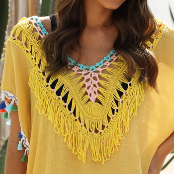 Beach Cover Up για Γυναικεία Μαγιό Tunic Fringe Ups Swim Bikini Γυναικείο φόρεμα κίτρινο 2023 Vestido Playero Cover-Ups Robe Pareos