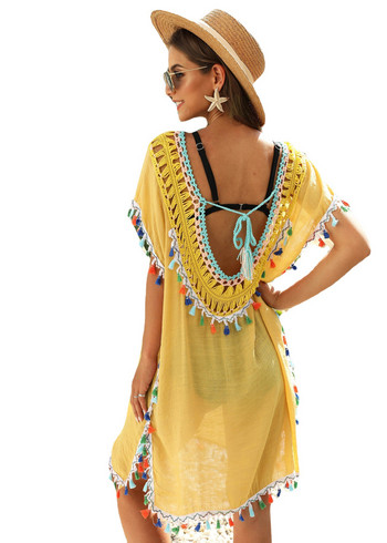 Beach Cover Up για Γυναικεία Μαγιό Tunic Fringe Ups Swim Bikini Γυναικείο φόρεμα κίτρινο 2023 Vestido Playero Cover-Ups Robe Pareos