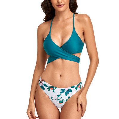 Sieviešu krusts, ar augstu jostasvietu, ar ziedu apdruku, divdaļīgs peldkostīms Bikini bikini sieviešu peldkostīmi купальник женский