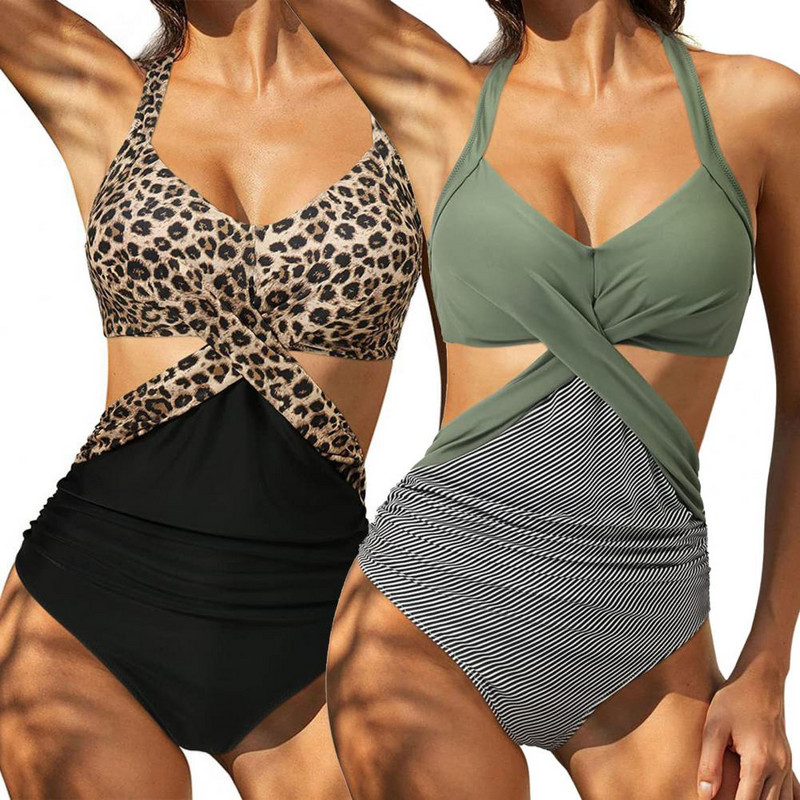 Naiste bikiinid, polsterdatud traadita puhta värvi slingi disainiga ühes tükis ujumisriided ujumiseks mõeldud ujumistrikoo