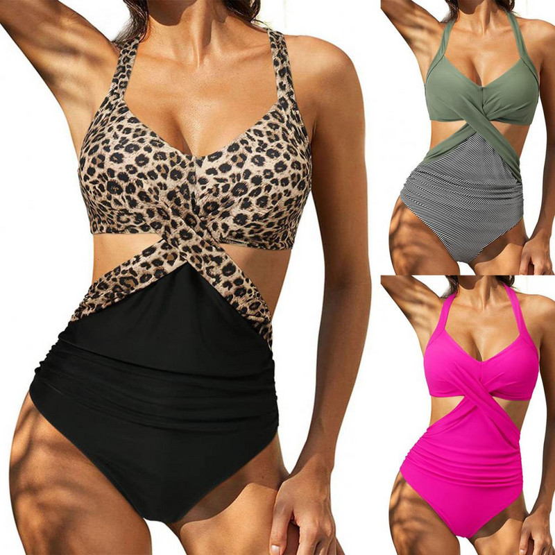 Naiste bikiinid, polsterdatud traadita puhta värvi slingi disainiga ühes tükis ujumisriided ujumiseks mõeldud ujumistrikoo