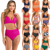 2023 νέο γυναικείο μαγιό σπαστό τρίγωνο ψηλόμεσο μονόχρωμο εμπριμέ ψηλόμεσο μπικίνι