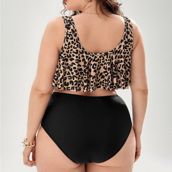 Leopard Ruffle Plus Size Γυναικείο μπικίνι μαγιό δύο τεμαχίων Push Up με επένδυση Μαγιό μεγάλου μεγέθους Ψηλόμεσο μαγιό XL-4XL