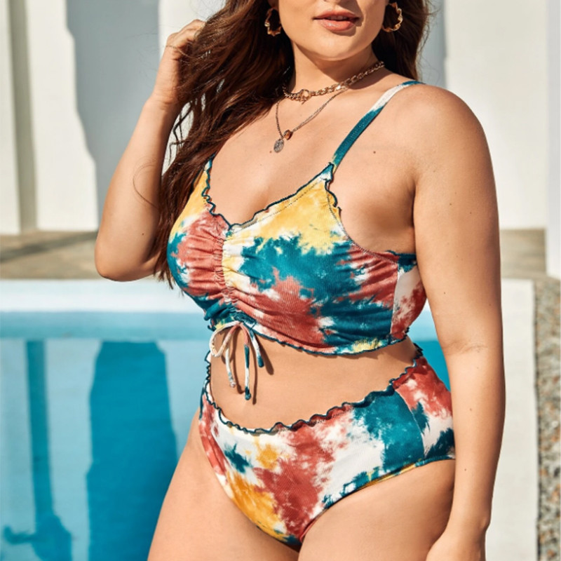 Soonilised naiste suures suuruses bikiinikomplektid, kaheosalised push-up polsterdatud suure suurusega ujumistrikoo, suure suurusega lipsusõlmega paeltega ujumisriided XL-4XL