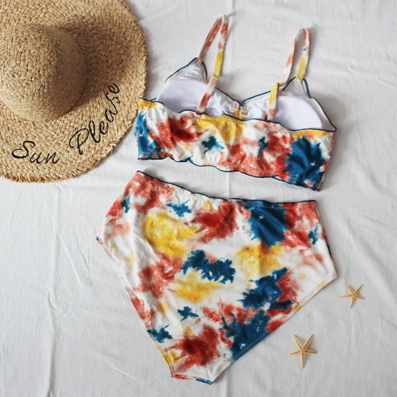 Soonilised naiste suures suuruses bikiinikomplektid, kaheosalised push-up polsterdatud suure suurusega ujumistrikoo, suure suurusega lipsusõlmega paeltega ujumisriided XL-4XL