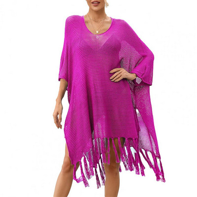 Trendikas kattega bikiinid, küljelt poolitatud pehme rannakleit suvine läbipaistev õõnsa päikesekaitsekleit