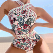 Ethnic Style Vintage Print One Piece μαγιό Μπικίνι μαγιό Αδυνατιστικό σταυρωτό κολύμπι 2023 Νέο μαγιό Monokini