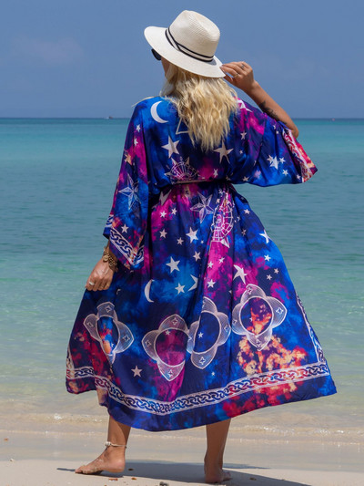 Φόρεμα για κάλυψη θέσης παραλίας Εκτύπωση Rayon Vacation Long Cardigan Φόρεμα αντηλιακής προστασίας Φορέματα παραλίας