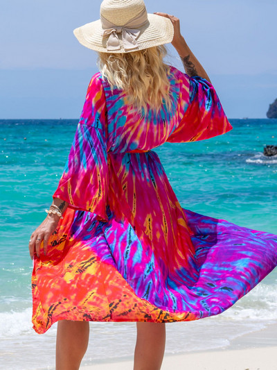 Φόρεμα για κάλυψη θέσης παραλίας Εκτύπωση Rayon Vacation Long Cardigan Φόρεμα αντηλιακής προστασίας Φορέματα παραλίας