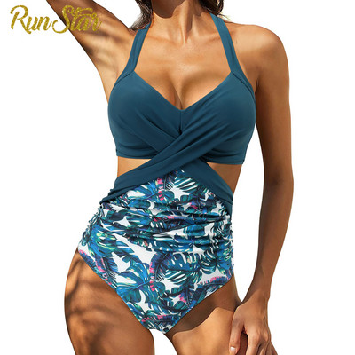 Uus Push Up ujumisriided ühes tükis naiste ujumiskostüüm Halter ujumiskostüüm Suvine prinditud rannariided Monokini ujumistrikoo