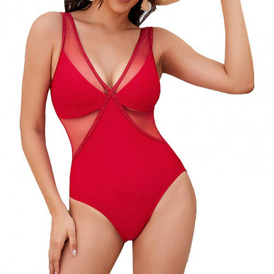 Hot Sales Γυναικείο μαγιό See-through Mesh Deep V Neck Patchwork Summer Monokini για κολύμπι