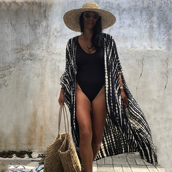 Νέο Vintage Kimono With Sashes Halo Dyeing Beach Cover Up Καλοκαιρινό μαγιό Oversized Long Cardigan Holiday Bohemian Cover