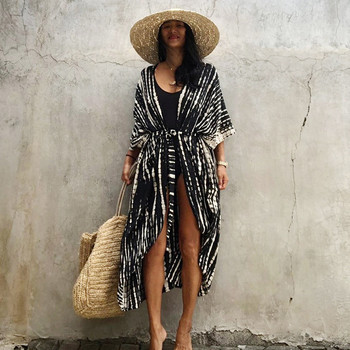 Νέο Vintage Kimono With Sashes Halo Dyeing Beach Cover Up Καλοκαιρινό μαγιό Oversized Long Cardigan Holiday Bohemian Cover