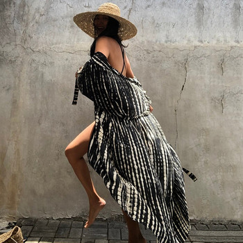 Νέο Vintage Kimono With Sashes Halo Dyeing Beach Cover Up Καλοκαιρινό μαγιό Oversized Long Cardigan Holiday Bohemian Cover