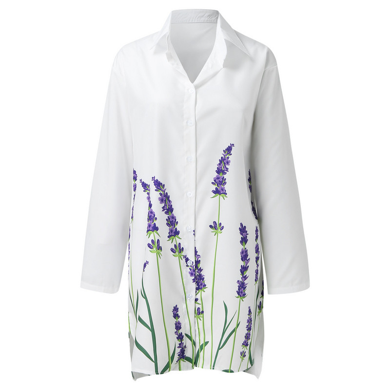 Kevadsuvi vabaaja vabad suures suuruses särgid Kleit trükitud revääriga pikkade varrukatega nööbid Ebaregulaarne kleit Rannaseksikad peokleidid