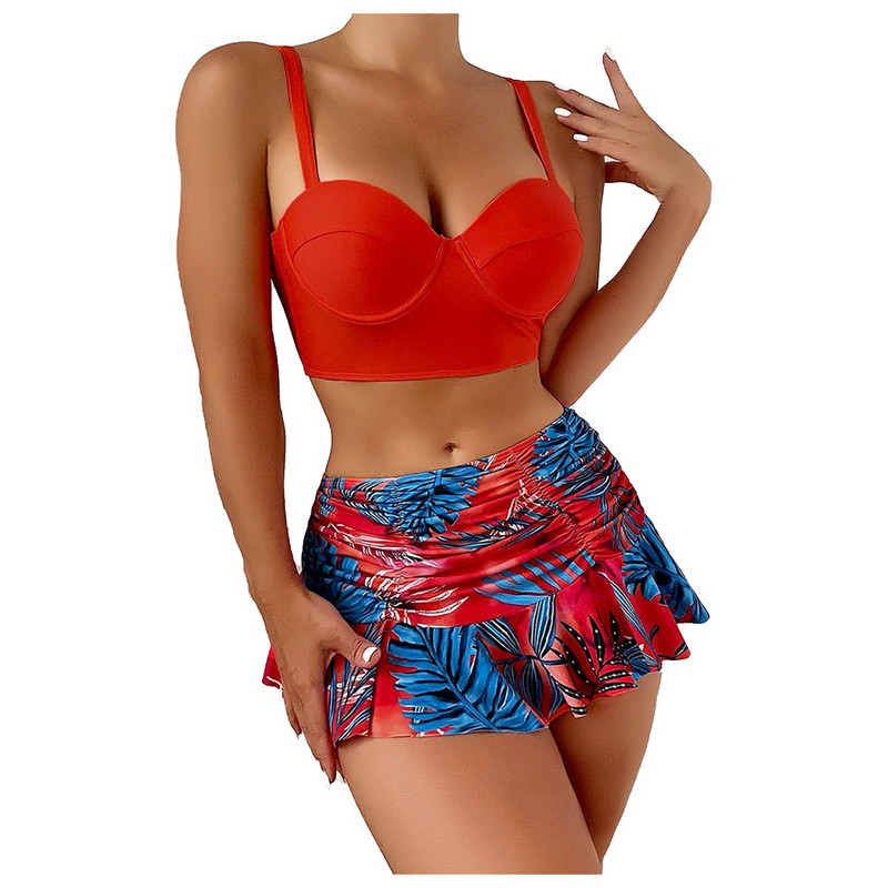 2023-as új női fürdőruha szexi húzózsinór függő nyakra redőzött szoknya bikini fürdőruha fürdőruha fürdőruha Női szexi bikini