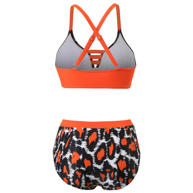 Sieviešu mode atdala krāsu bloķējošu leoparda raksta peldkostīmu ar krūštura paliktņiem un bez tērauda krūštura Sieviešu peldkostīmu bikini