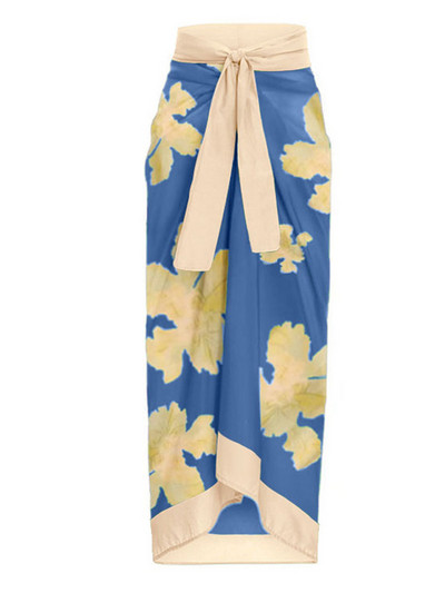 Poole õla volangidega Vintage Flora Print Bikiinikomplektid Naiste ujumistrikoo ja seelik Seksikad asümmeetrilised ühes tükis ujumisriided Rannas suplemine