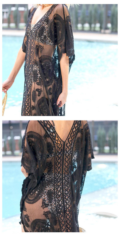 Női Beach Cover Up Strandruha Alkalmi fürdőruha nyári bikini Cover Up Csipke horgolt ruha