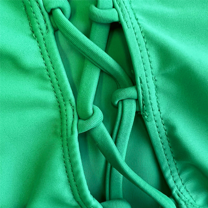 Costume de baie cu faldă verde sexy, cu pliuri, cu volan, 2023 Costum de baie cu picior înalt, monokini, cu șireturi laterale