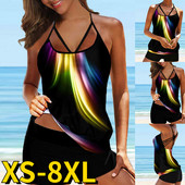 Γυναικεία τανκίνι εκτύπωσης ουράνιο τόξο Σέξι μαγιό Γυναικεία Vintage ψηλόμεση σετ δύο τεμαχίων Κοστούμι μαγιό Μόδα ρούχα παραλίας