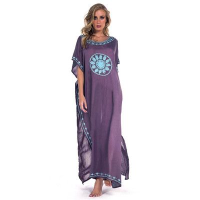 Melna, izšūta pludmales kleita Kaftan Pareo Sarongs Sexy Cover-Up Bikini Brīvs Tunika Peldkostīms Peldkostīmi Cover Ups Robe De Plage