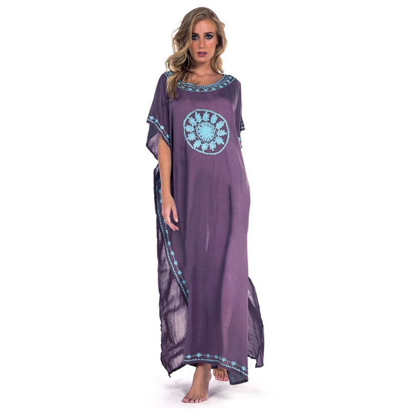 Melna, izšūta pludmales kleita Kaftan Pareo Sarongs Sexy Cover-Up Bikini Brīvs Tunika Peldkostīms Peldkostīmi Cover Ups Robe De Plage