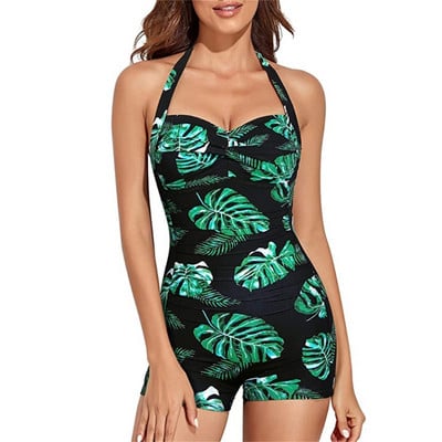 Naiste ühes tükis ujumiskostüüm kõhukontrolliga poisi jalaga ujumisriided, ees keerduvad päitsetega ujumistrikoo Vintage Push Up Monokini