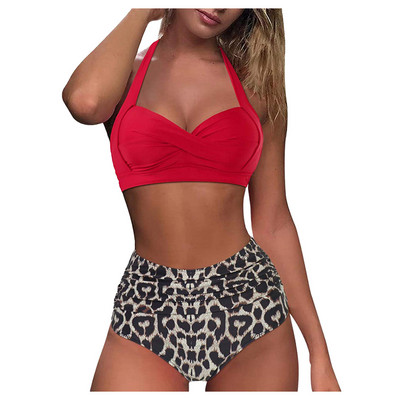 Naiste 2022. aasta ujumistrikoo uus vintage kaheosaline naiste ujumisriided, retro päitsetega kõrge vöökohaga mustriga naiselik bikiinide komplekt Купальник Женский