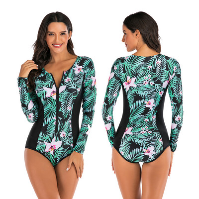Rashguard Surfing Scufundări Costum de baie dintr-o bucată Costum de baie personalizat Sexy Surf Costum de baie cu mânecă lungă Rash Guard Femei